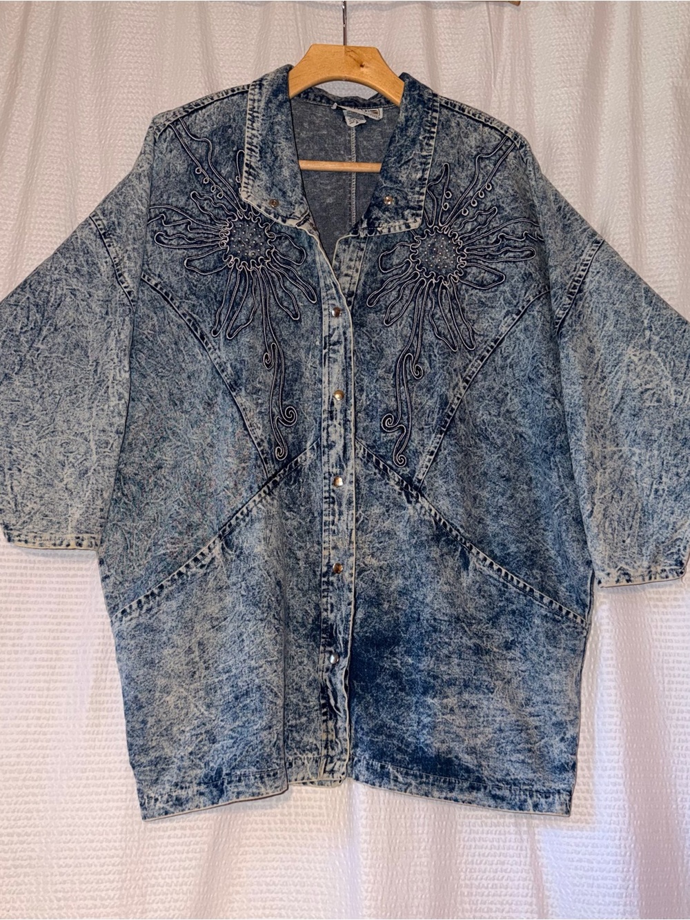 VTG 80s Pado California Acid Wash Denim Jacket Oversized Boho Embroidered Size M